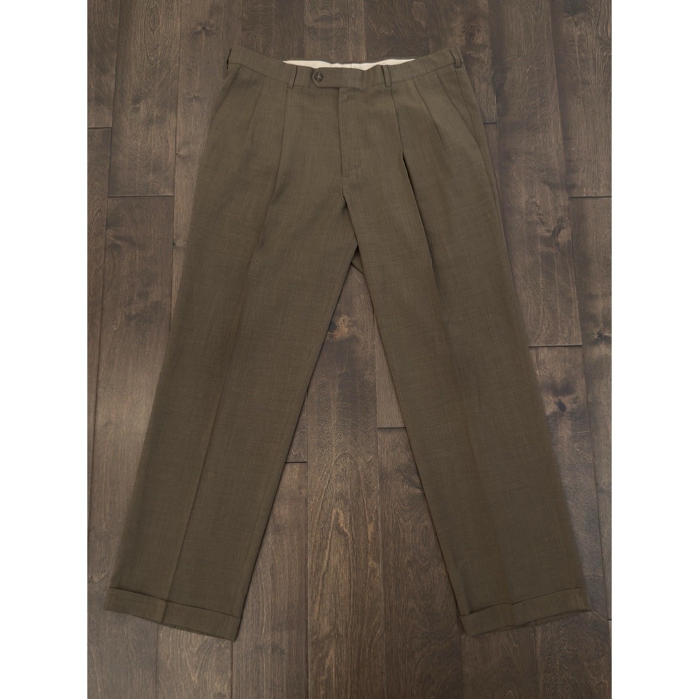 Dockers Premium Relaxed Fit Mens 38X32 Pleated Brown Wool Blend Stretch Pants